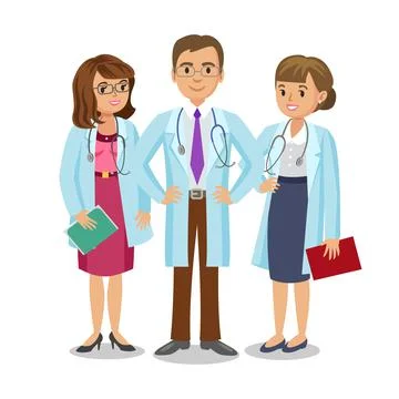 Medical team. Three doctors with stethoscopes, man and women's. Healthcare Stock Illustration