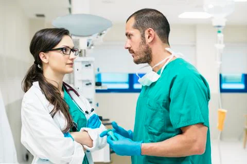 Medical team workers talking Stock Photos