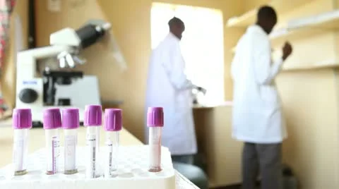 Medical technician testing blood samples in laboratory. Kenya, Africa. Stock-Footage 8983266