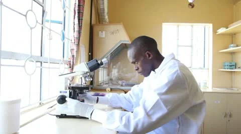 Medical technician using microscope in clinic. Kenya, Africa. Stock-Footage 8983524
