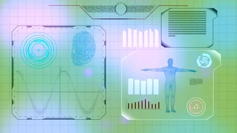 Medical technological background with skeleton and diagrams. Stock Footage 153472757