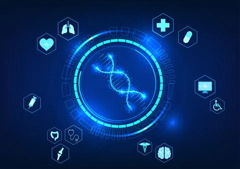 Medical technology DNA is inside the technology circle along with medical e.. Illustrazione stock