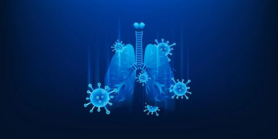 Medical Technology Lung Scan Visualization, Virus and Dust Particles Enteri.. Stockillustratie