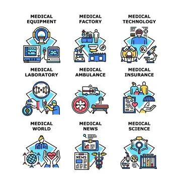 Medical Technology Set Icons Vector Illustrations Illustrazione stock