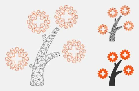 Medical Technology Tree Vector Mesh Wire Frame Model and Triangle Mosaic Icon Stock Illustration