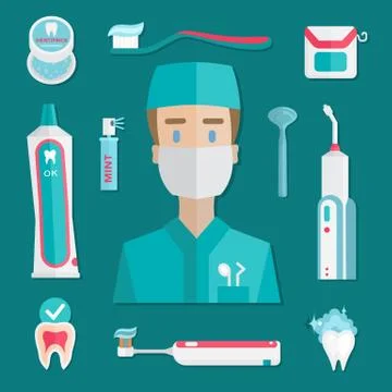 Medical teeth hygiene elements Stock Illustration