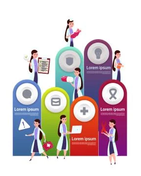 Medical Template Infographic Elements Background With Team Of Female Doctors Stock Illustration