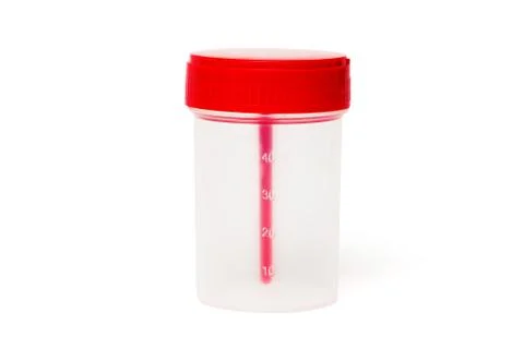 Medical test container on white Stock Photos