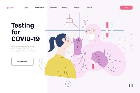 Medical tests web page template - testing for COVID-19 Stock Illustration