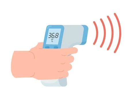 Medical thermometer device in hand, flat vector illustration isolated on white Stock Illustration
