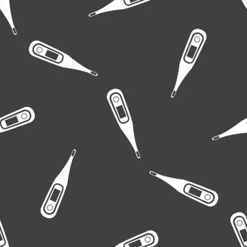 Medical thermometer web icon. flat design. Seamless gray pattern. 스톡 일러스트