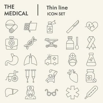 Medical thin line icon set, Health symbols set collection or vector sketches Stock Illustration