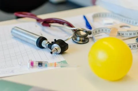 Medical tools on table Stock Photos