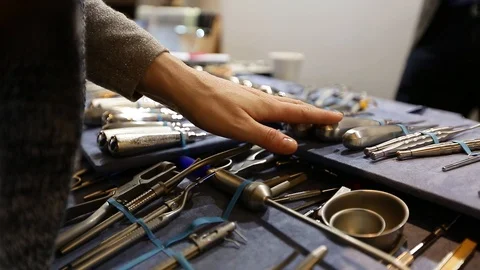 Medical tools on the table. Presentation in Warsaw Stock Footage 93622250