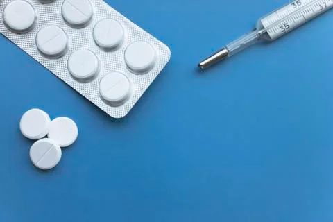 Medical topics on blue background Stock Photos