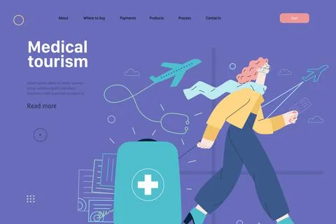 Medical tourism - medical insurance web template. Modern flat vector Stock Illustration