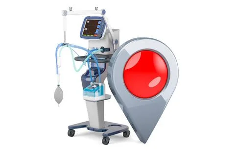 Medical ventilator with map pointer. 3D rendering Medical ventilator with ... Stock Photos