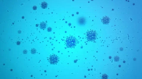 Medical Virus Particles Floating on a Blue Background Stock Footage 338437019