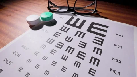 Medical Vision Test Eye Chart on Wooden Surface 7 Stock Footage 318660026