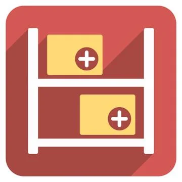 Medical Warehouse Flat Rounded Square Icon with Long Shadow Illustrazione stock