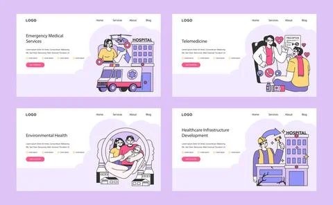 Medical Web Interface set. Flat vector illustration. Stock Illustration