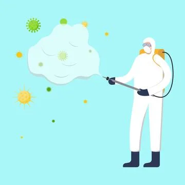 Medical worker with full full protective. Equipment getting rid of coronaviru Stock Illustration
