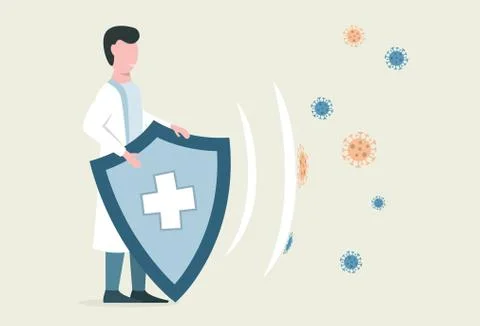 Medical worker reflect bacteria attack with shield Stock Illustration