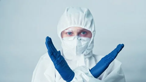 Medical worker stop spreading virus crossed hands Stock Footage 130391697