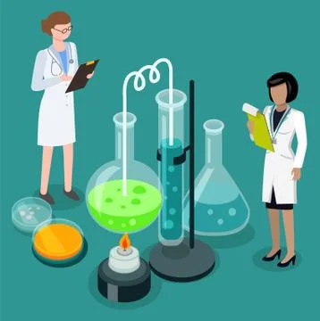 Medical Workers Making Notes of Research in Lab Stock Illustration
