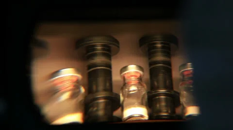 Medical/medicine injection vials, macro close up Stock Footage