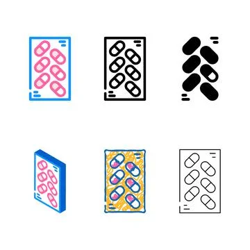 Medicaments package color icon pack vector flat Stock Illustration