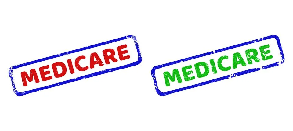 MEDICARE Bicolor Rough Rectangle Stamp Seals with Grunge Textures Stock Illustration