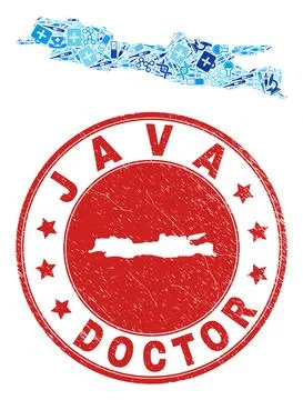 Medicare Vaccine Mosaic Java Island Map and Grunge Health Care Seal Stock-Illustration