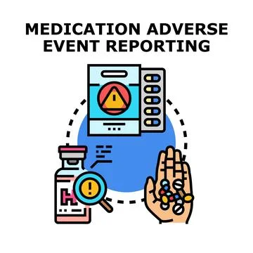 Medication adverse event reporting process concept illustration Stock Illustration