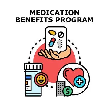Medication benefits program offering health and drug benefits Stock Illustration