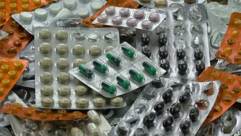 Medication blisters of tablets and pills rotating background 스톡 동영상 81805934