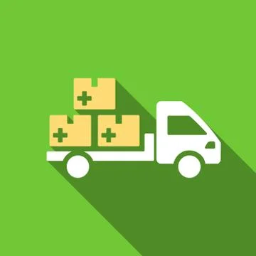 Medication Delivery Flat Long Shadow Square Icon Stock Illustration