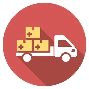Medication Delivery Flat Round Icon with Long Shadow Illustration