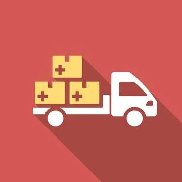 Medication Delivery Flat Square Icon with Long Shadow Illustrazione stock