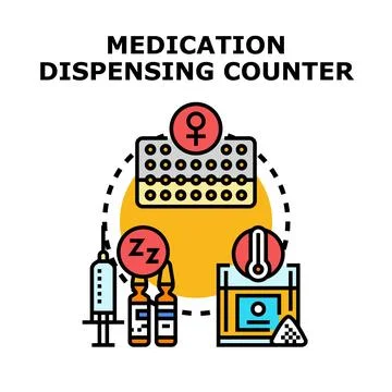 Medication dispensing counter concept vector icon Stock Illustration