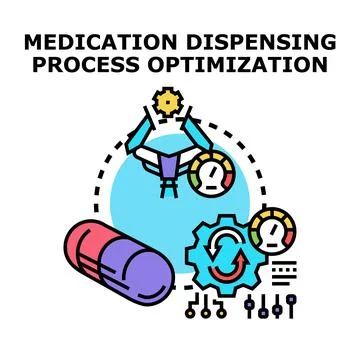 Medication dispensing process optimization automation with technology Ilustración de archivo