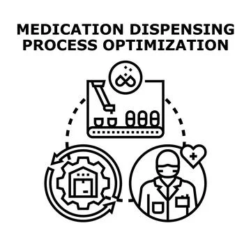 Medication dispensing process optimization concept vector Stock Illustration