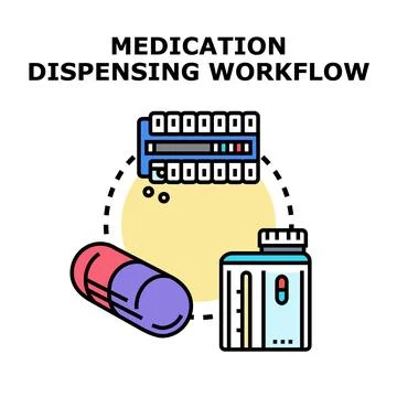 Medication dispensing workflow automating pharmacy prescription process 스톡 일러스트