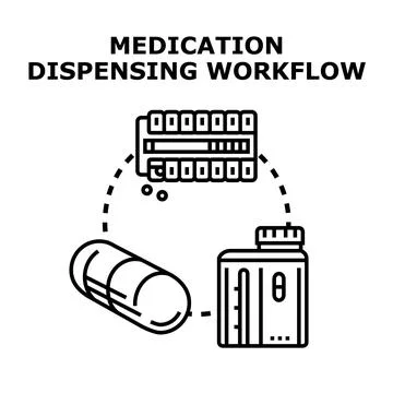 Medication dispensing workflow automating pharmacy prescription process Ilustração Stock