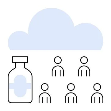 Medication Distribution Cloud Concept with People Symbols and Medicine Bottle Illustrazione stock