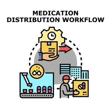 Medication distribution workflow process diagram Stock Illustration