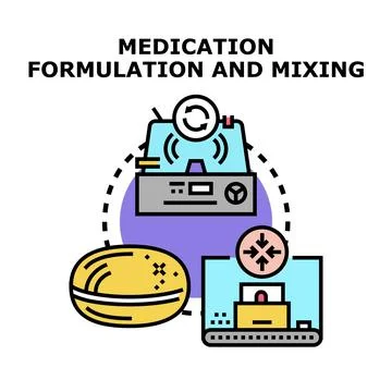 Medication formulation mixing and pharmaceutical drug production Stock Illustration