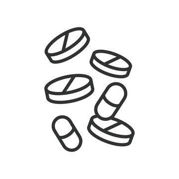 Medication, icon in line design. Medication, pills, capsule, prescription Stock-Illustration