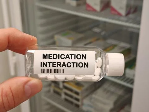 MEDICATION INTERACTION medication safety topic for errors misuse adverse effects Stock Photos