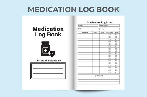 Medication KDP interior notebook. Medicine information and time tracker log b Stock Illustration